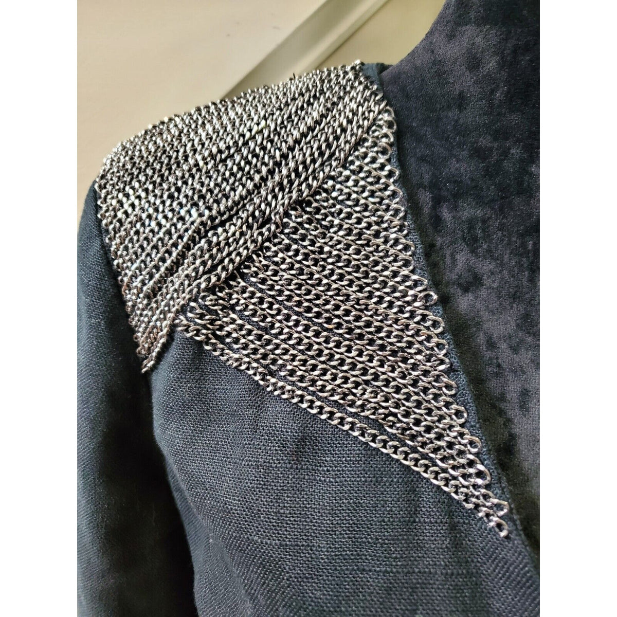 Chico's Women's Black Linen Long Sleeve Casual Hook & Eye Jacket Blazer Size 2 L