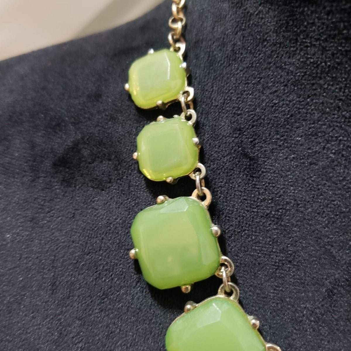 Womens Large Faceted Green Stone Statement Necklace