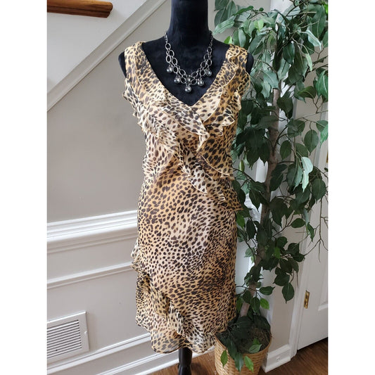 Scarlett Beige & Brown Leopard Polyester V-Neck Sleeveless Knee Length Dress 12