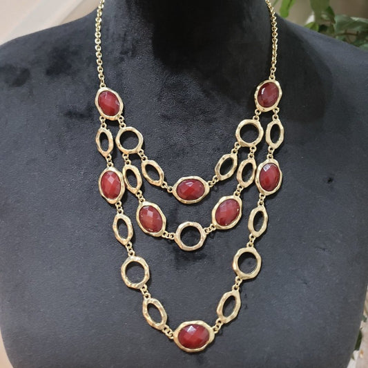 Womens Fashions Gold Tone Red Glass Stones Collar Necklace with Lobster Clasp