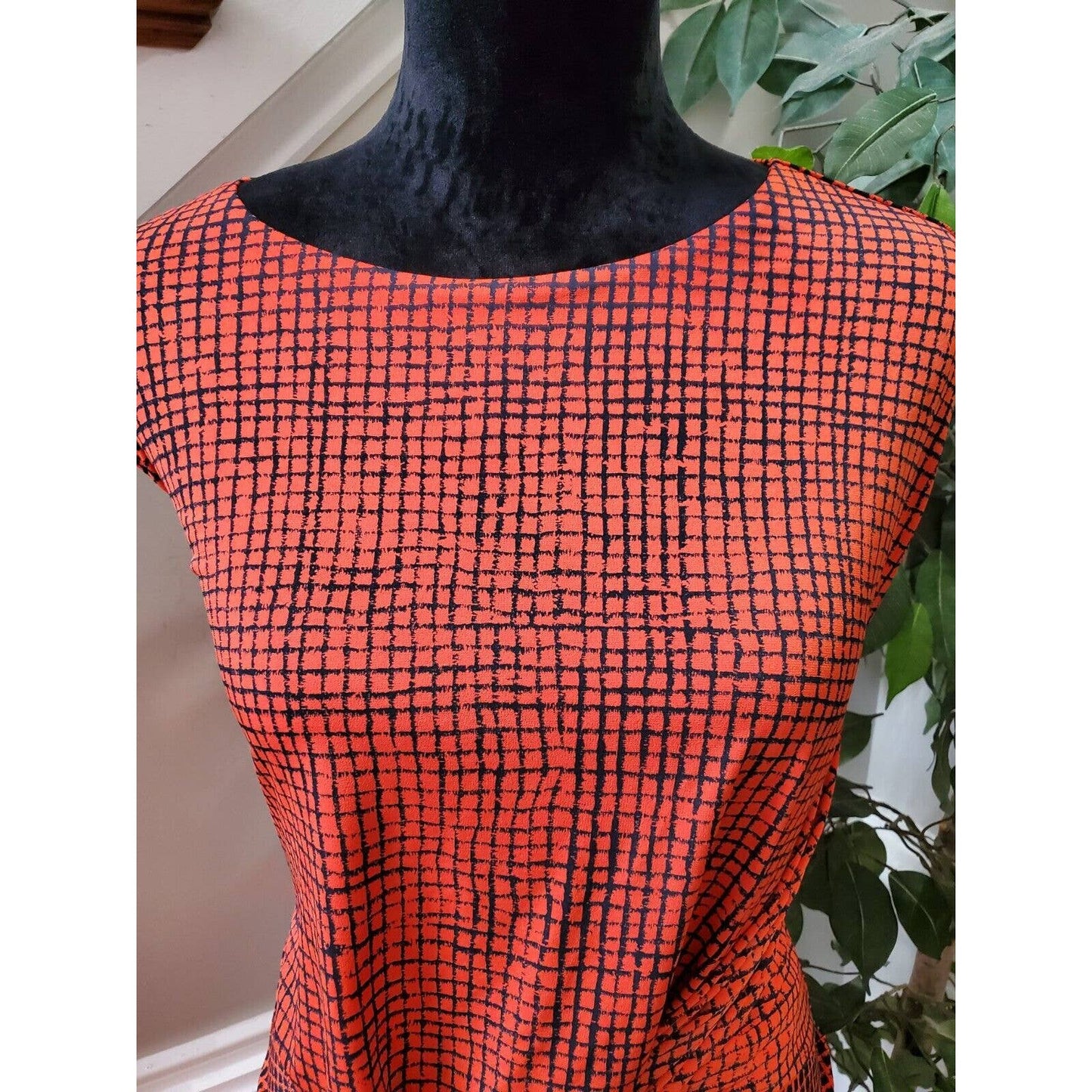 H By Halston Women's Orange Polyester Round Neck Sleeveless Knee Length Dress S