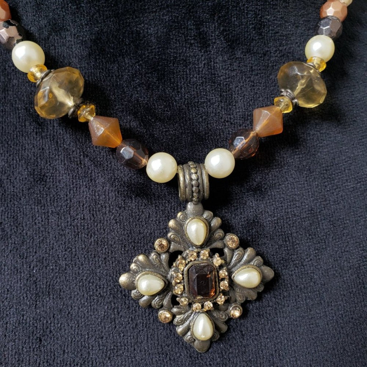 Bohemian Style Multi Colored Beaded Rhinestones Silver Tone Pendant Necklace