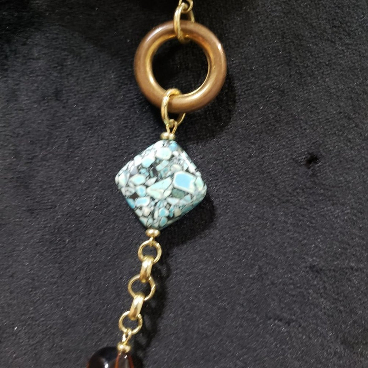 Premier Design Stones Beaded Long Gold Tone Chain Necklace with Lobster Clasp