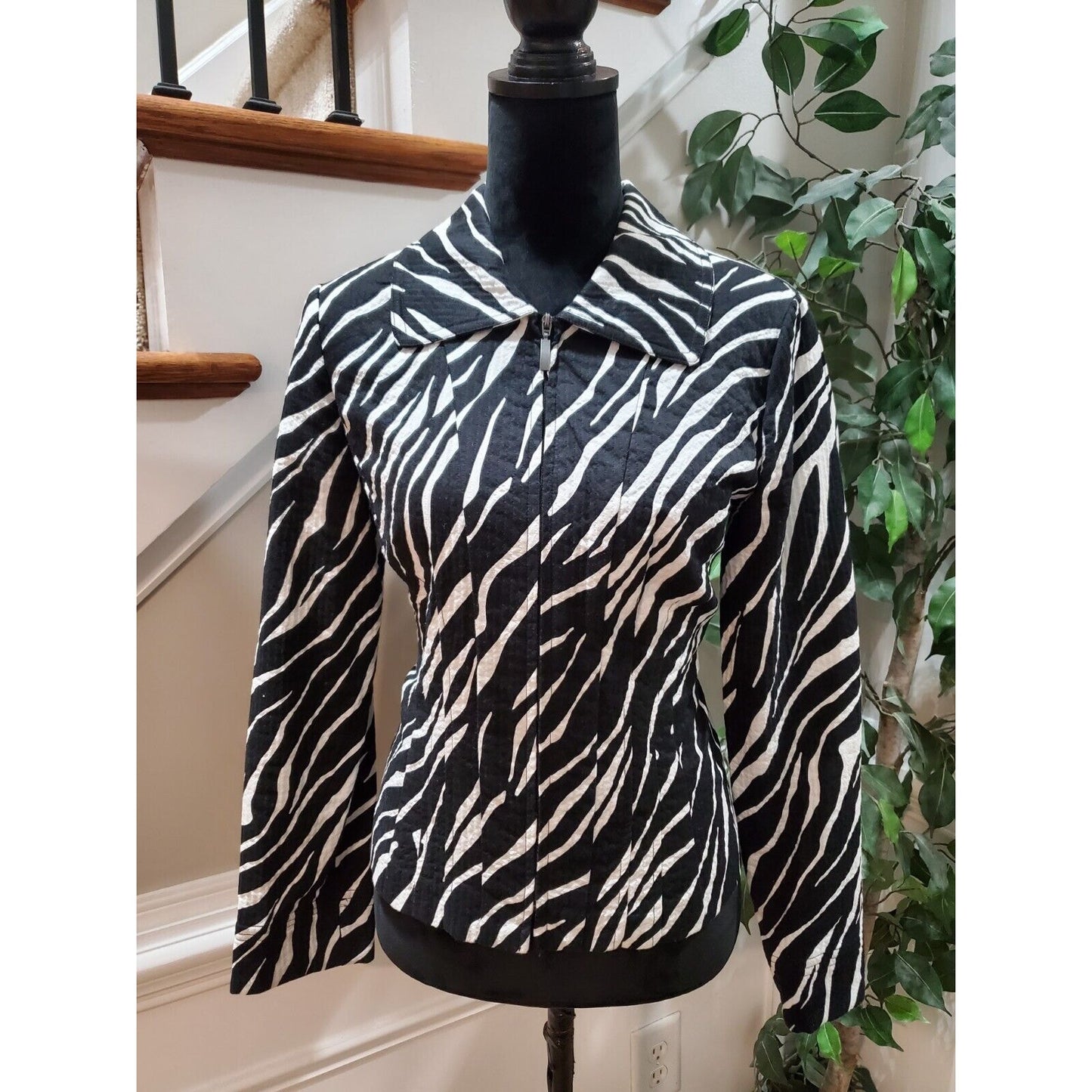 Requirements Women Black Cotton Long Sleeve Full Zip Front Casual Jacket Size S