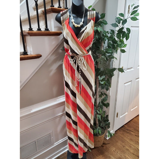 New Directions Women's Multicolor Polyester V-Neck Sleeveless Long Maxi Dress 2X