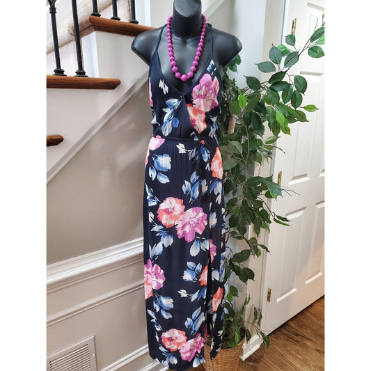 Band of Gypsies Women's Multicolor Floral Viscose V-Neck Long Maxi Dress Small