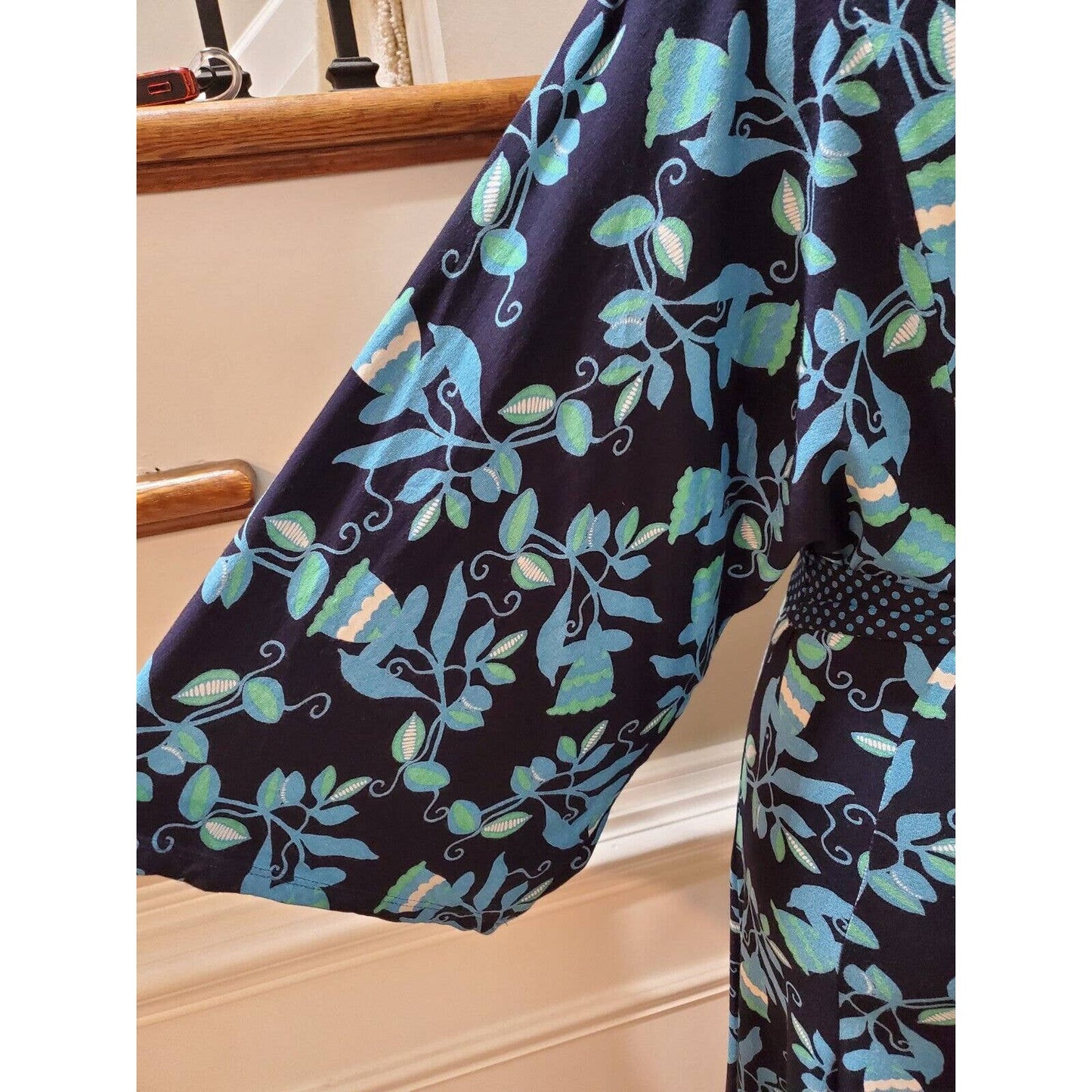 Blue Women's Floral Polyester V-Neck Casual Long Sleeves Knee Length Dress 8