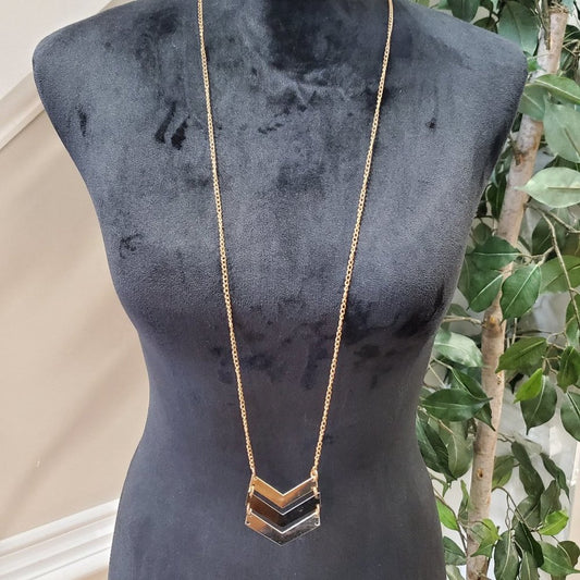 Women's Gold Silver Gunmetal Chevron Style Pendant Necklace