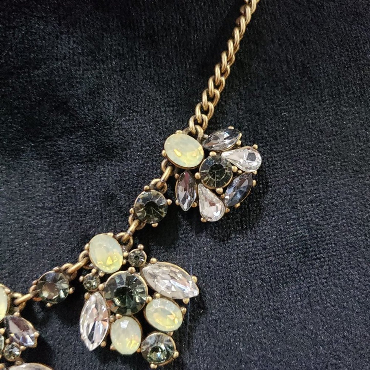 J. Crew Gold Tone Smoky Topaz & Iridescent Lime Crystal Statement Necklace