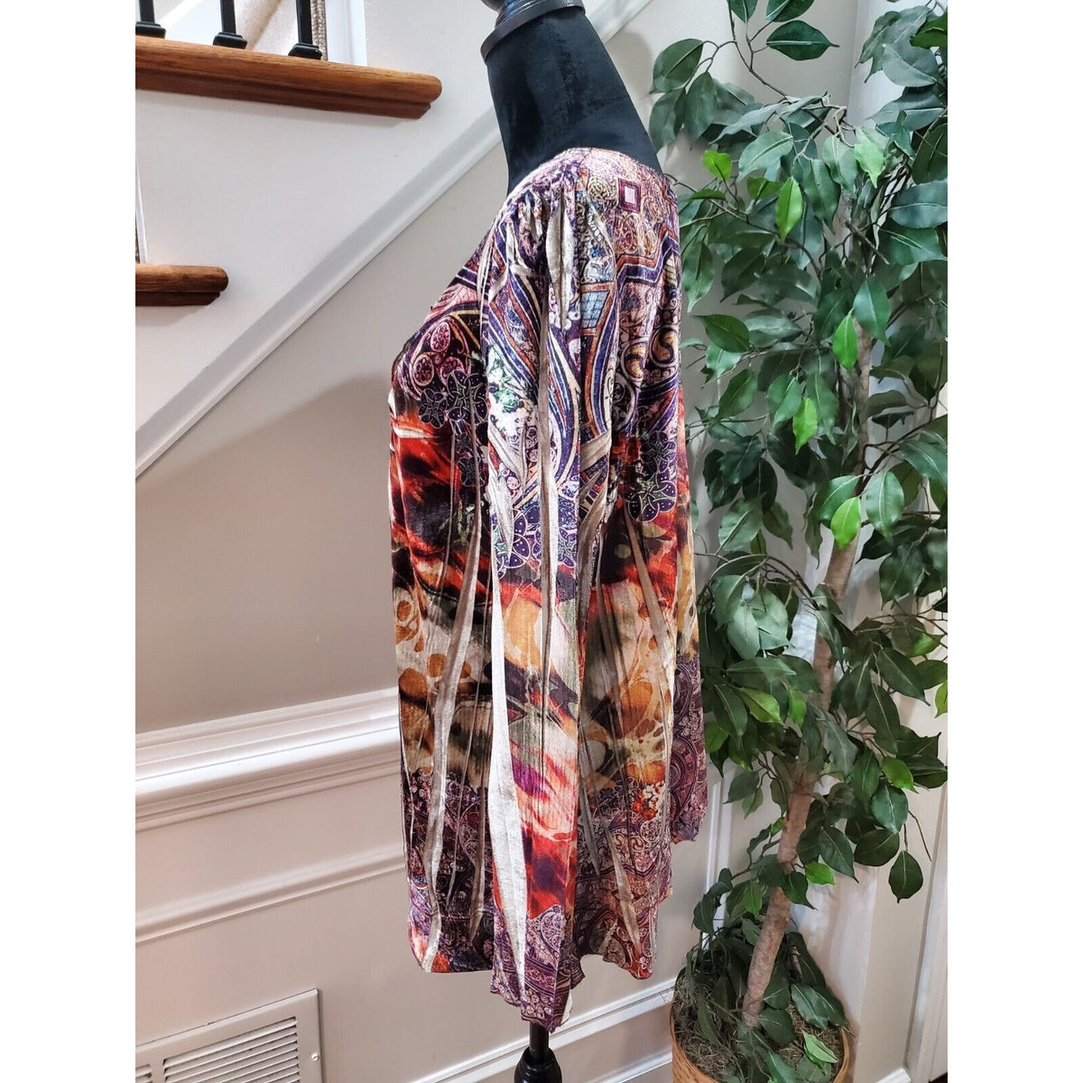 Live and Let Live Women Multicolor Polyester V-Neck Long Sleeve Top Blouse XL