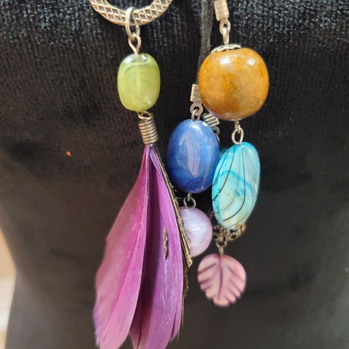 Womens Multicolor Beaded Hand Forged Chain Fashion Jewelry Necklace