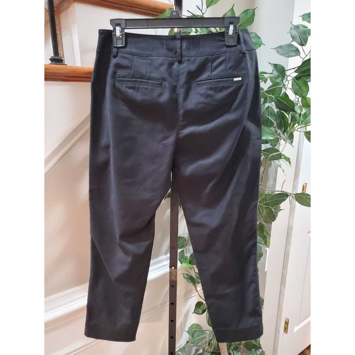 White House Black Market Women Black Cotton Straight Leg Belt Loops Pant Size 6R