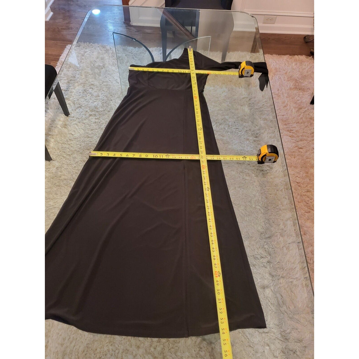 Venus Women's Black Solid Polyester One Shoulder Off Long Sleeve Long Maxi Dress