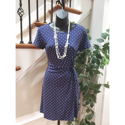 Old Navy Women Blue Polka Dots Round Neck Short Sleeve Knee Length Dress Sz XS P