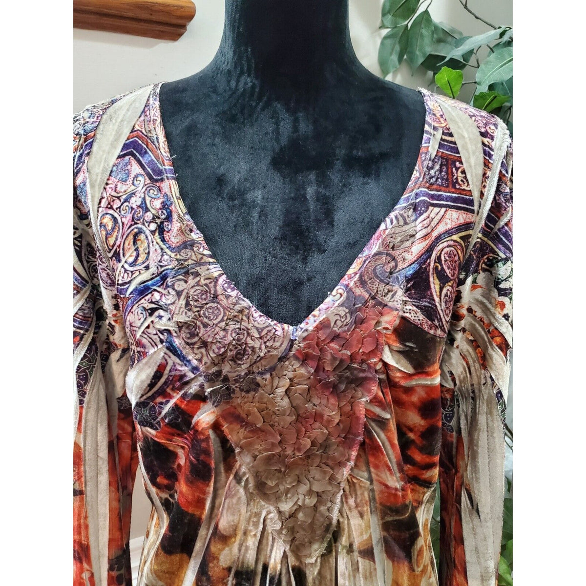 Live and Let Live Women Multicolor Polyester V-Neck Long Sleeve Top Blouse XL