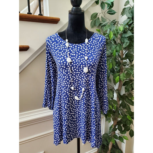 Chico's Blue Polka Dot Rayon Round Neck Long Sleeve Casual Top Blouse (3) XL
