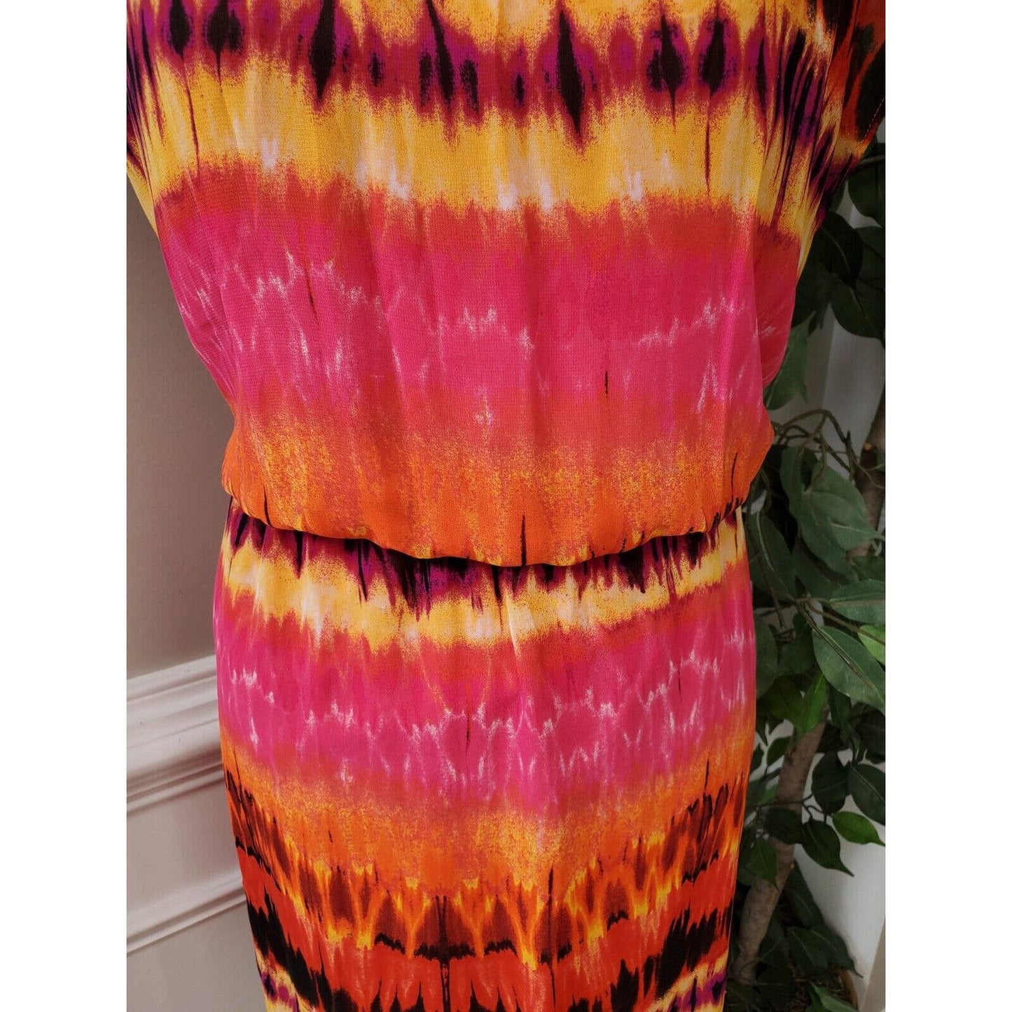 AGB Women Multicolor Polyester Round Neck Sleeveless Knee Length Dress Size 12