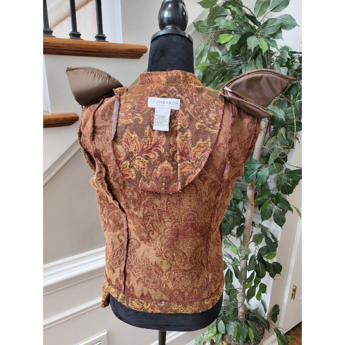 Sag Harbor Womens Brown Paisley Tapestry Button Front Jacket Blazer Size 10P