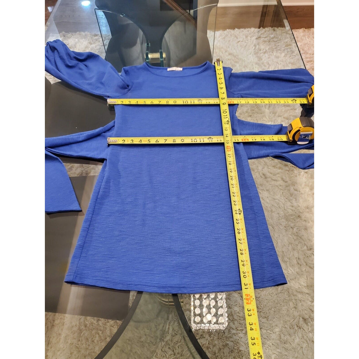 R. Vivimos Women Blue Polyester Round Neck Long Sleeve Knee Length Dress Size S