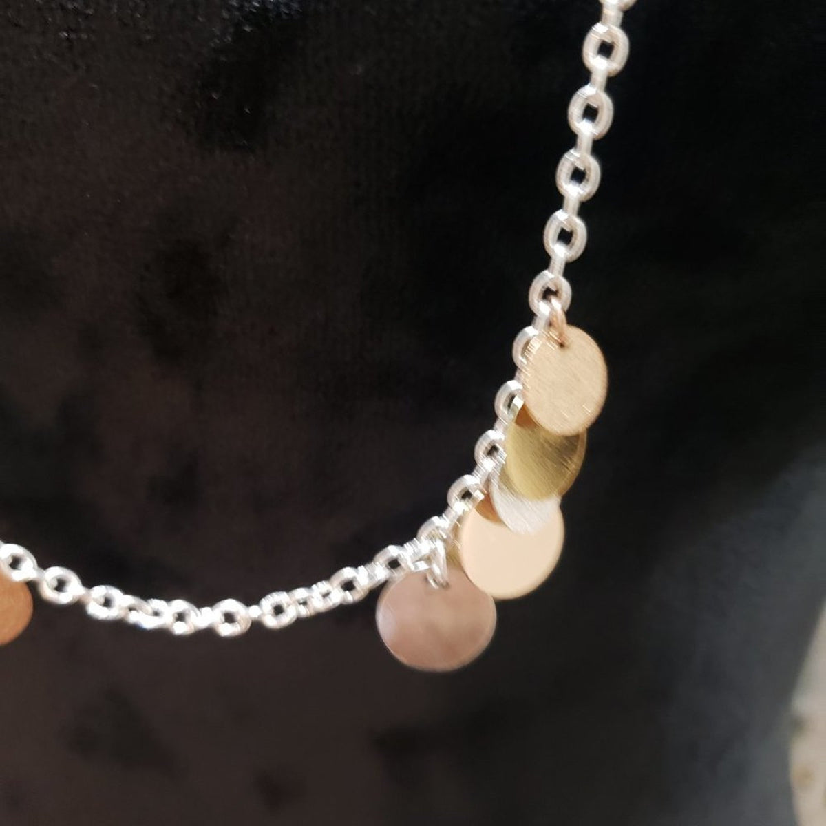 Women's Gold Tone Silver Chain & Disc Accent Necklace