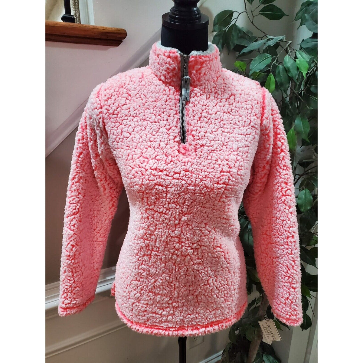 j. America Women's Pink Polyester Long Sleeve 1/3 Zip Casual Sweater Size Small