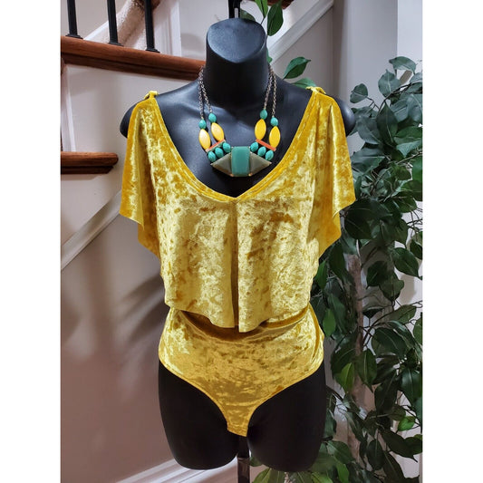 7th Avenue Women’s Yellow Solid V-Neck SleeveLess One Piece Bodysuit Size Large