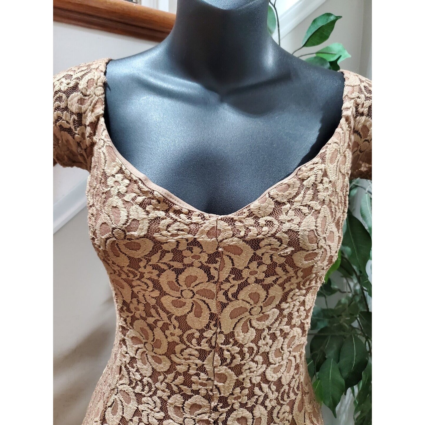 Goodtime USA Brown Polyester Sweetheart Neck Short Sleeve Formal Maxi Dress S