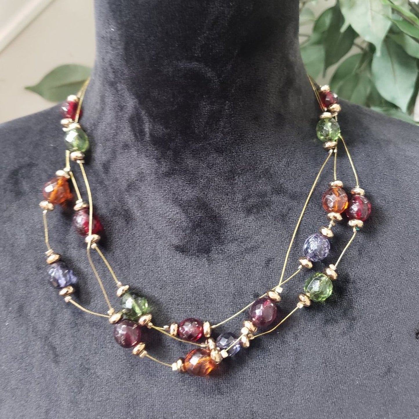 Womens Multicolor Crystals Gold Tone Beads Festoon Necklace with Lobster Clasp
