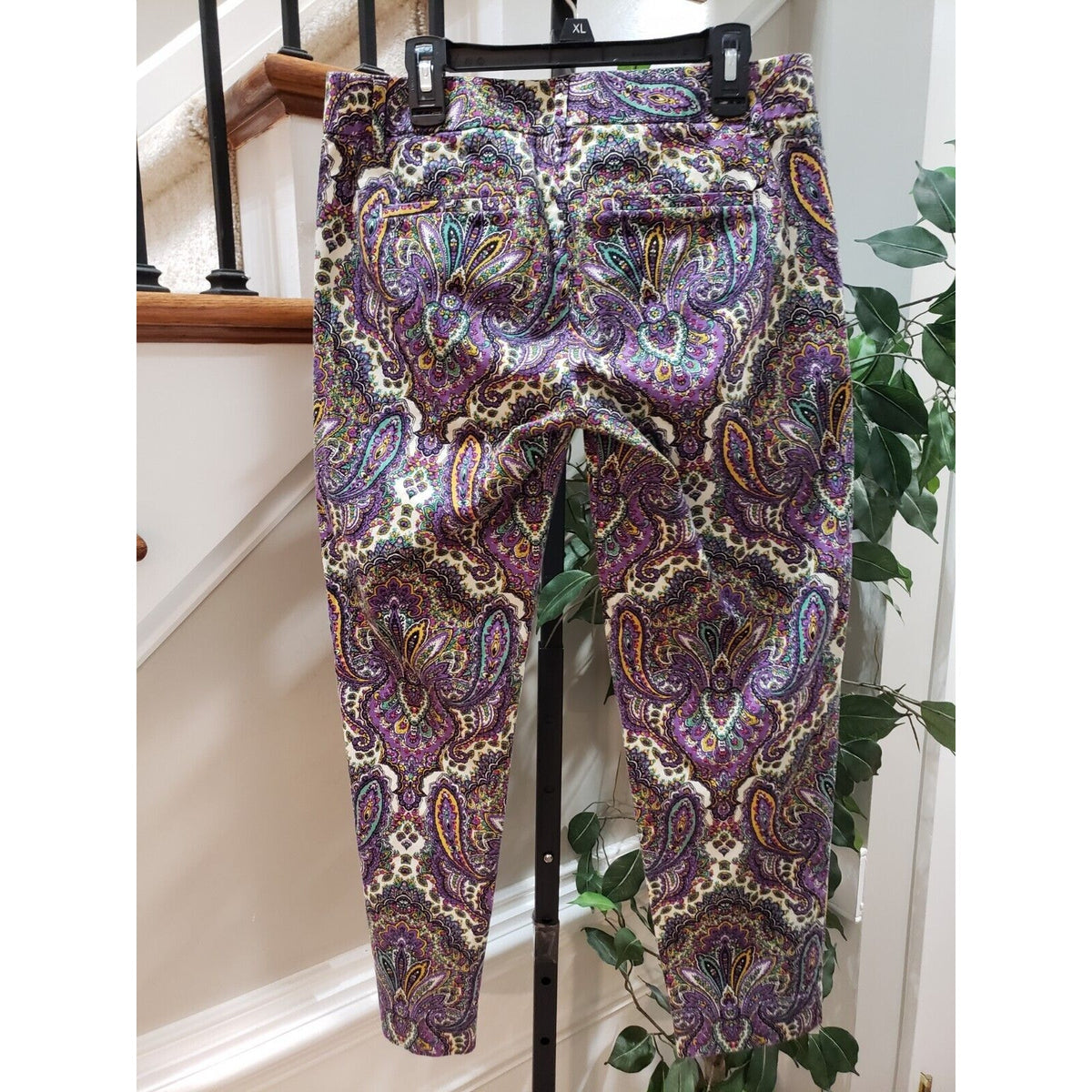J. CREW City Fit Stretch Paisley Cotton Pockets Flat Front Casual Pants Size 0