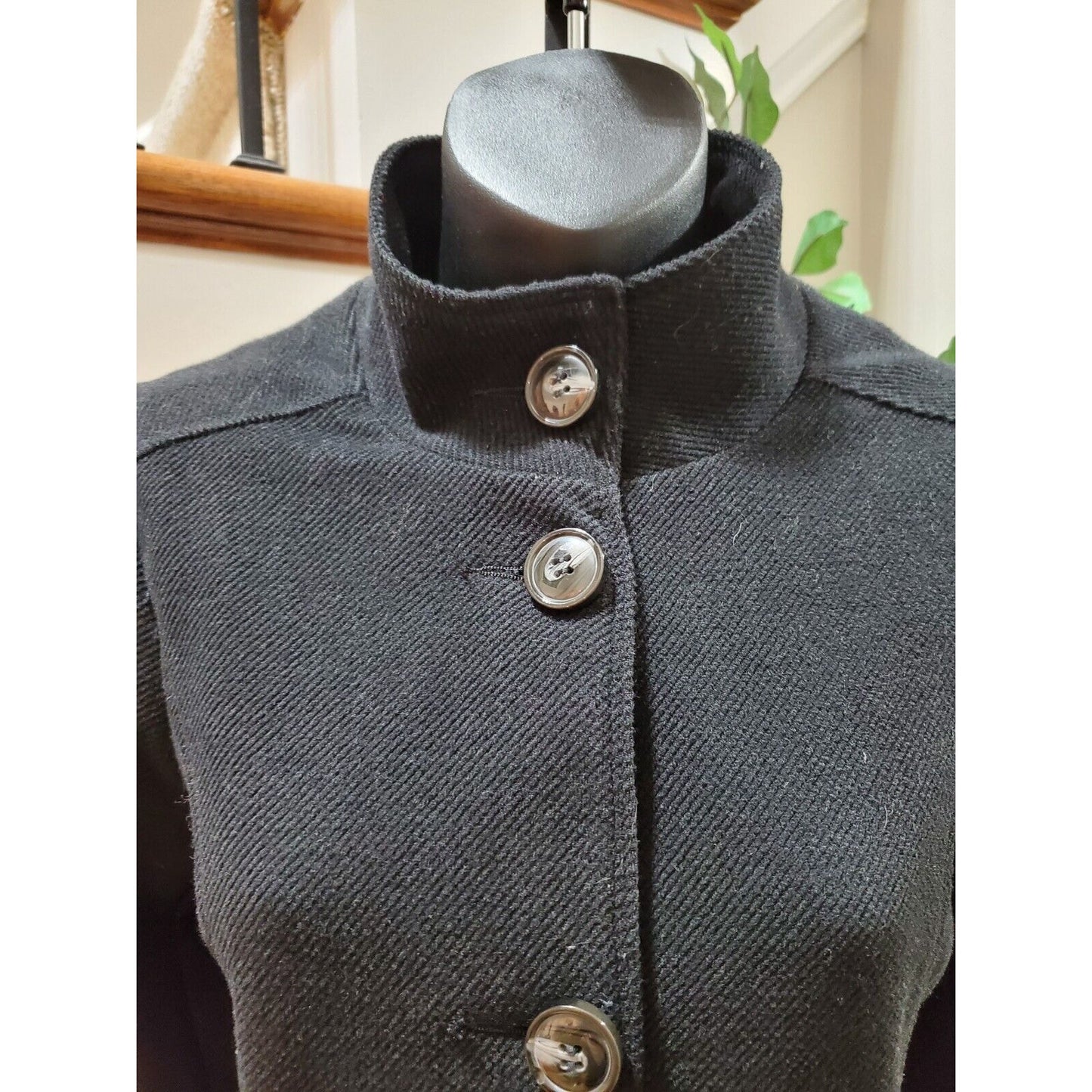Green Dragon Paisley Embroidered Black Long Sleeve Buttons Front Casual Coat M