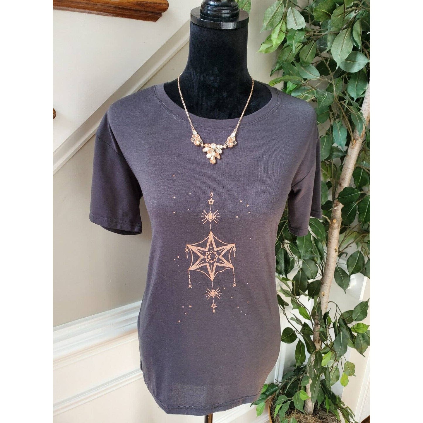 SHEIN Women's Gray Polyester Crew Neck Short Sleeve Casual Top Shirt Size Medium