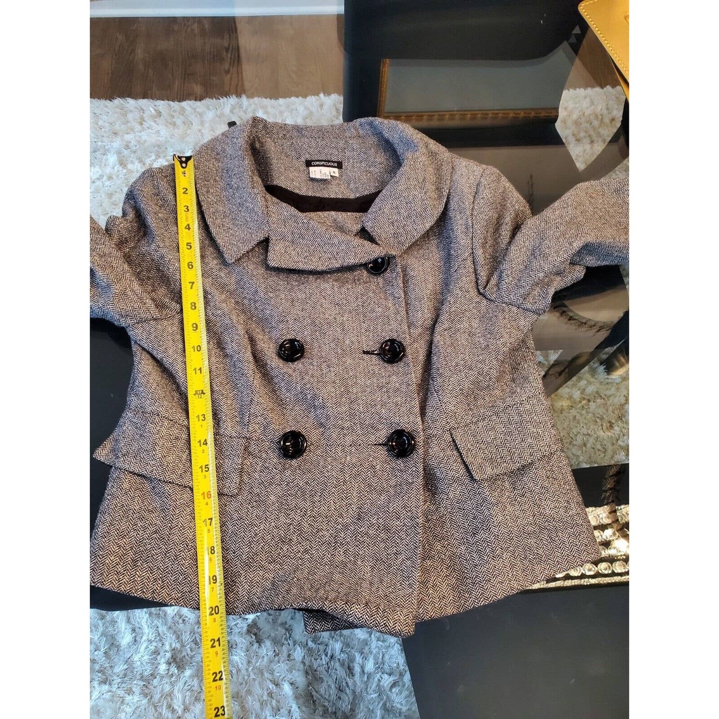 Conspicous Women's Gray Wool Long Sleeve Double Breasted Casual Fitted Blazer 8