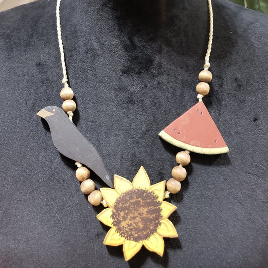 Womens Fashion Wooden Handmade Sunflower Collar Necklace