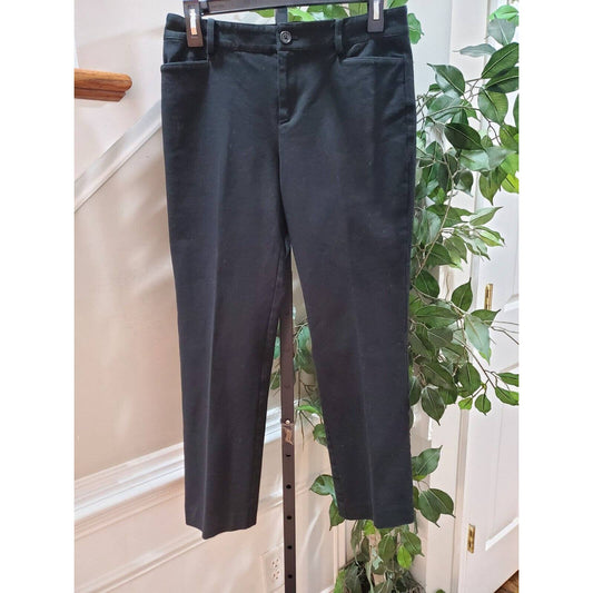 Lauren Ralph Lauren Women's Black Cotton Mid Rise Pull On Straight Fit Pant 4P