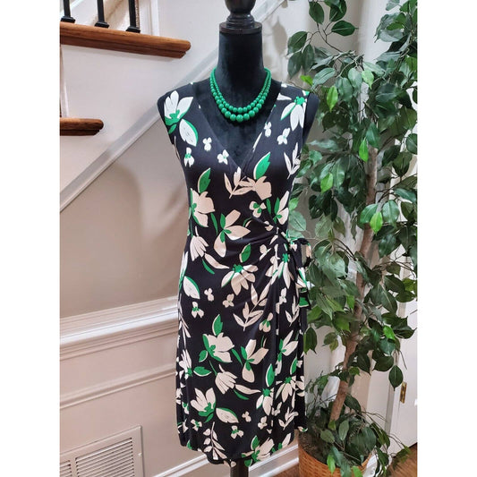 A New Day Women's Black Floral Rayon V-Neck Sleeveless Knee Length Dress Size S