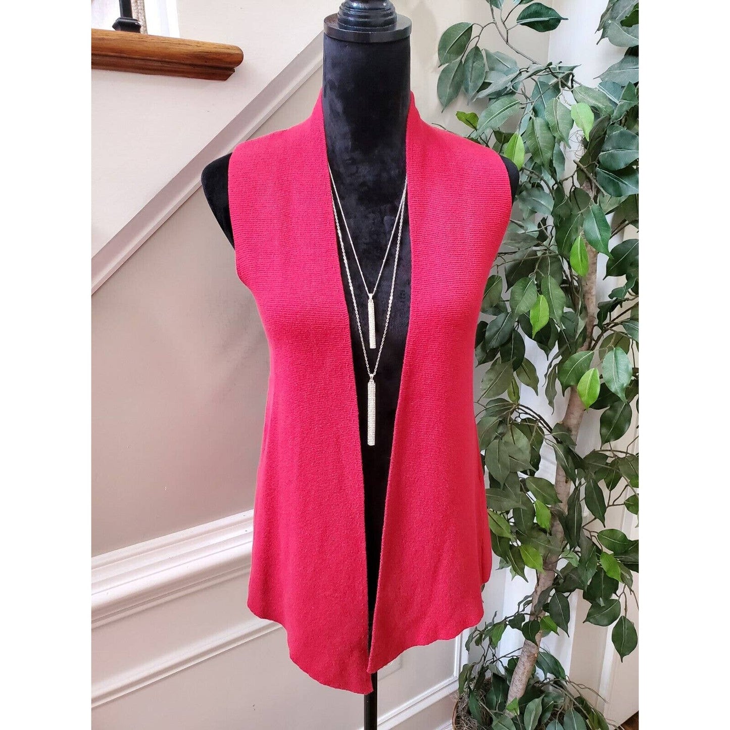 Chico's Women's Red 100% Cotton Sleeveless Open Front Cardigan Sweater Size S