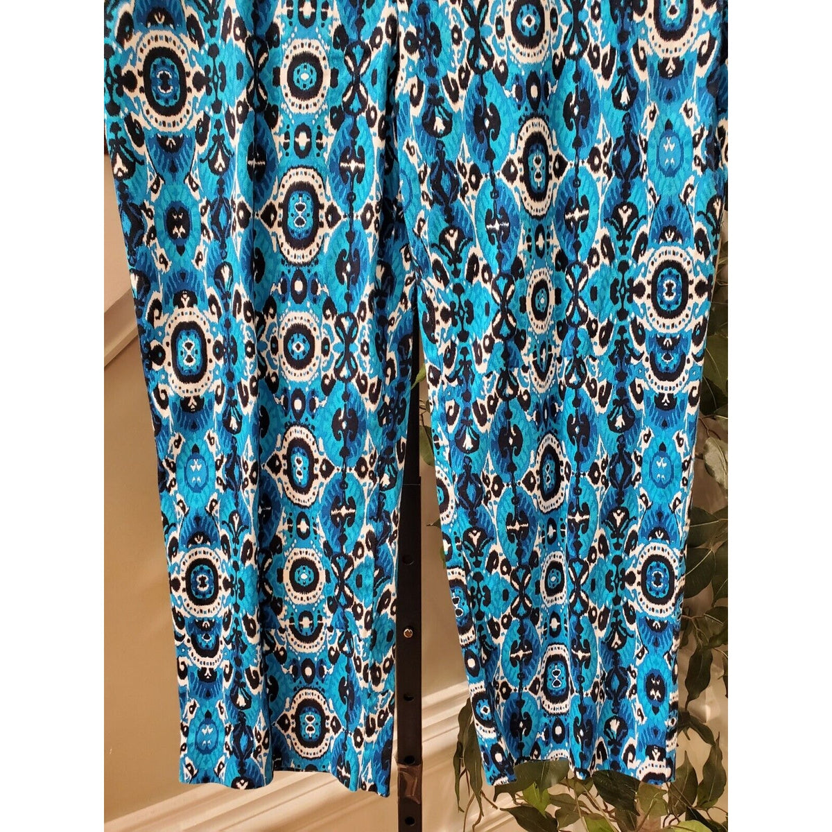 Jones New York Women Blue Cotton Stretch Casual Cropped Straight Leg Pant Size 8