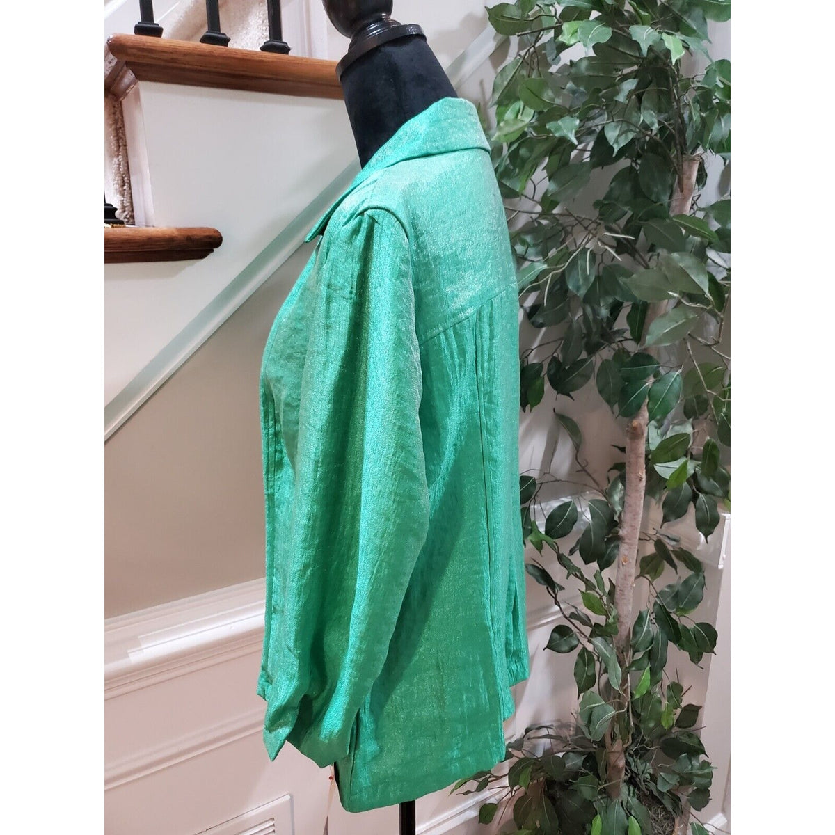 Choices Women's Green Rayon Open Front Long Sleeve Blazer Jacket Size Large