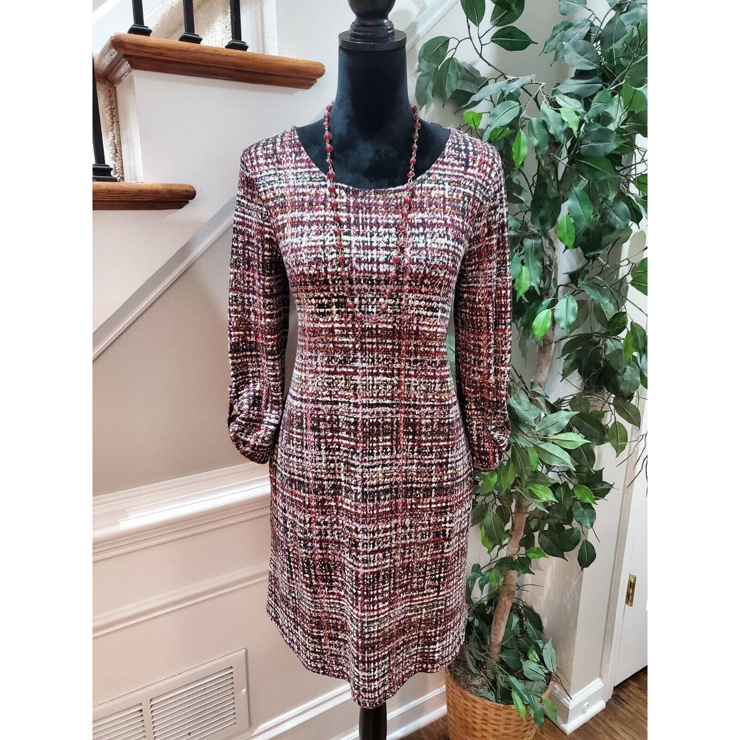 APT.9 Women's Multicolor Polyester Round Neck Long Sleeve Knee Length Dress S