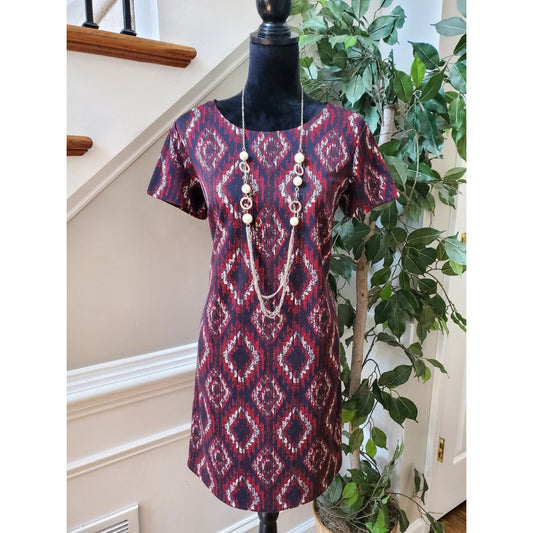 Cato Women Multicolor Polyester Round Neck Short Sleeve Knee Length Dress Medium