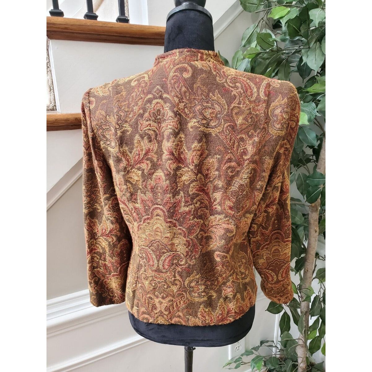 Sag Harbor Womens Brown Paisley Tapestry Button Front Jacket Blazer Size 10P