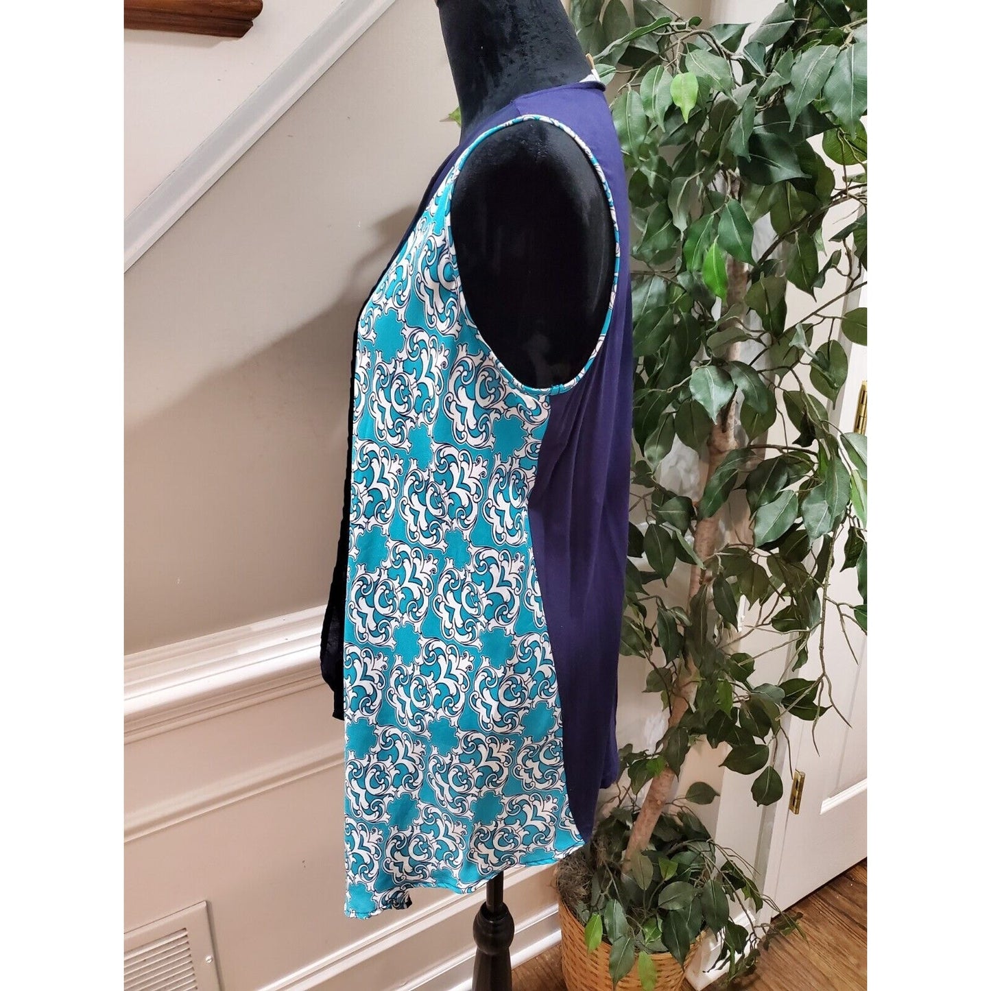 Charming Charlie Blue 100% Polyester Sleeveless Open Front Kimono S