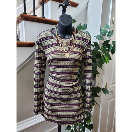 BCBG Maxazaria Women Multicolor Round Neck Long Sleeve Knee Length Dress Size XS
