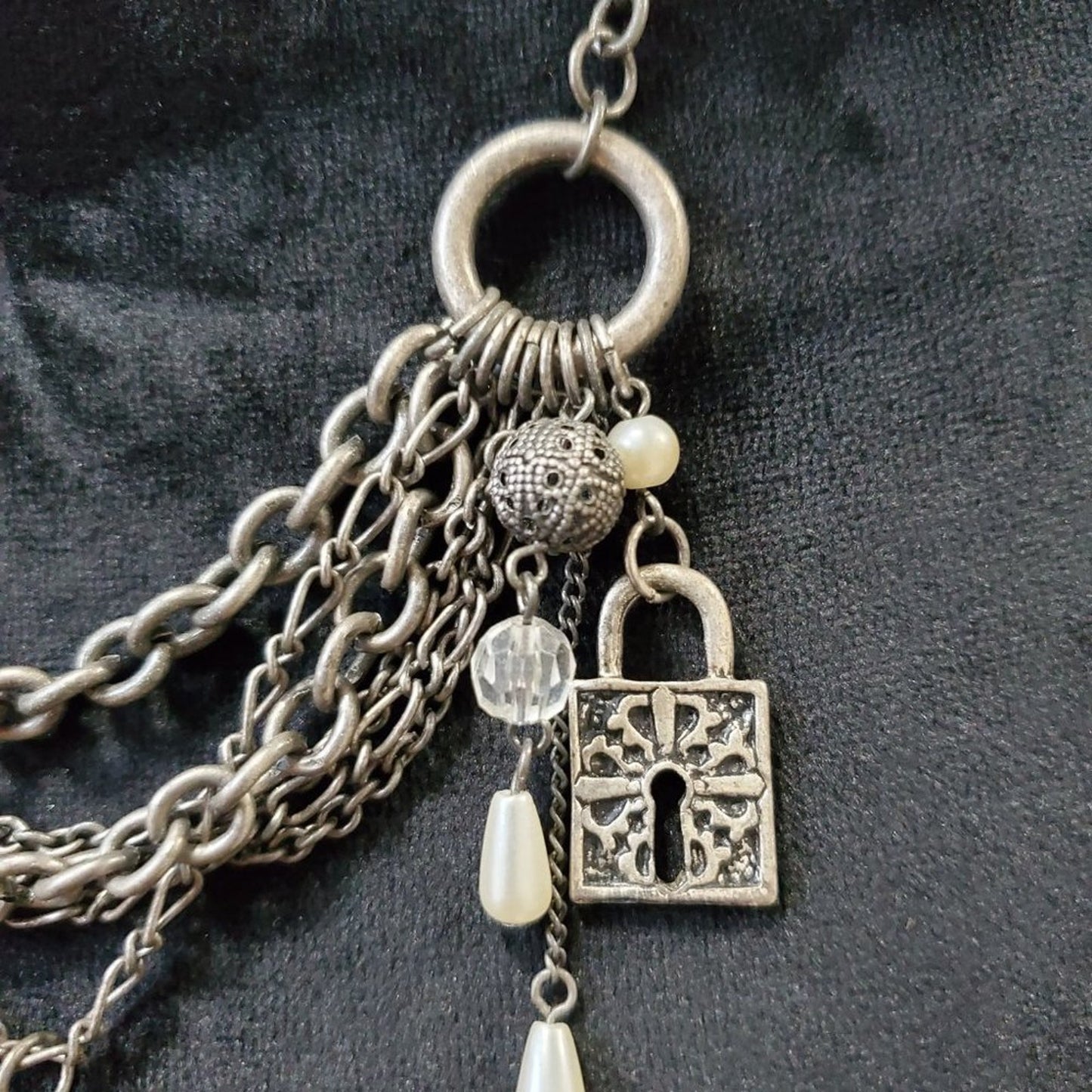 Womens Silver tone Double Strand Chain Jewelry Charm Necklace