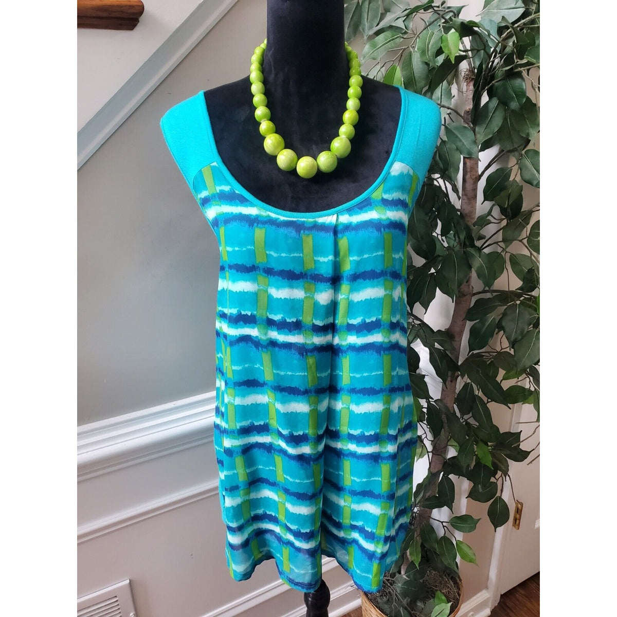 Joseph A Women's Blue Rayon Scoop Neck Sleeveless Casual Top Blouse Size X-Large