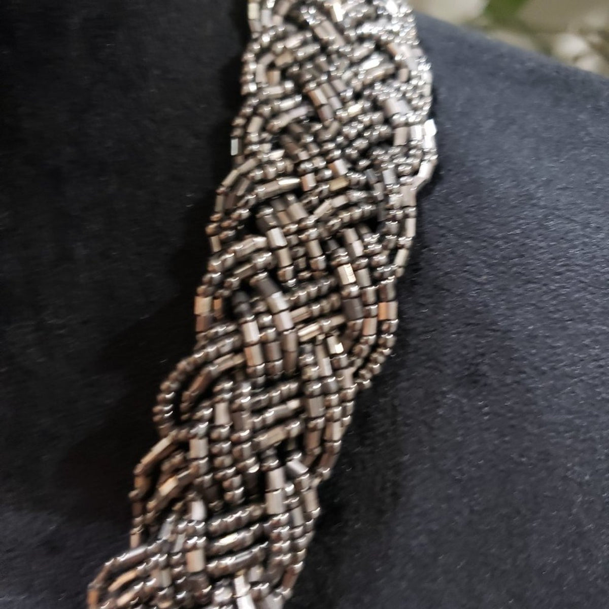 Women's Fashion Multi-Layer Silver Tone Chini Beads Braided Collar Necklace