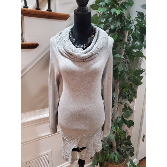 Venus Women's Gray Cowl Neck Long Raglan Sleeve Casual Knee Length Dress Small