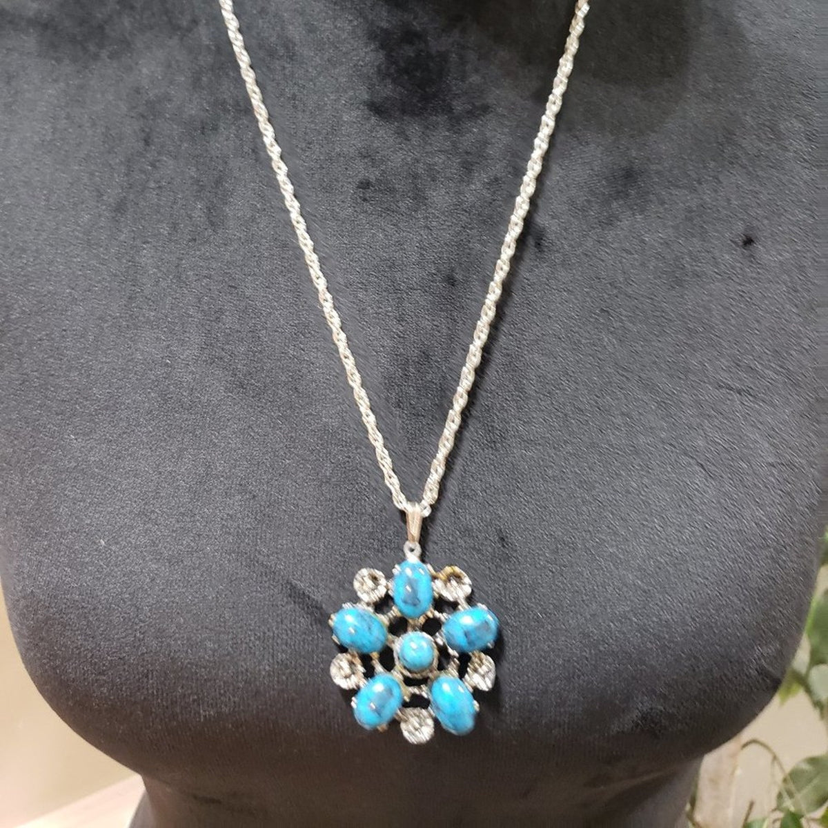 Womens Fashion Blue Turquoise Stone Teardrop Pendant Necklace with Lobster Clasp
