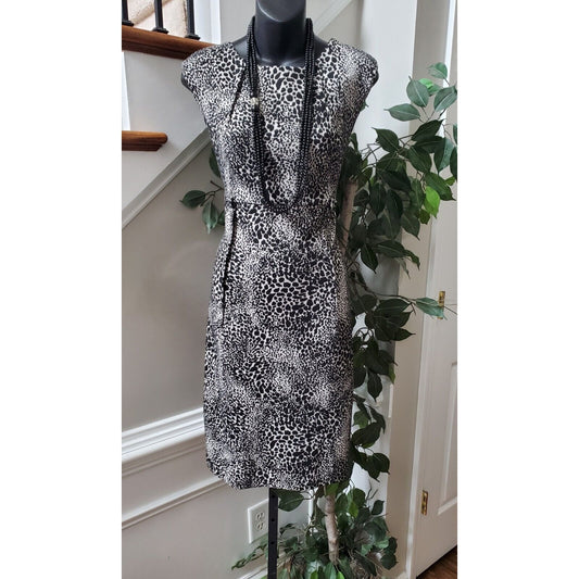 Calvin Klein Womens Black White Round Neck Sleeveless Knee Length Dress Size 10