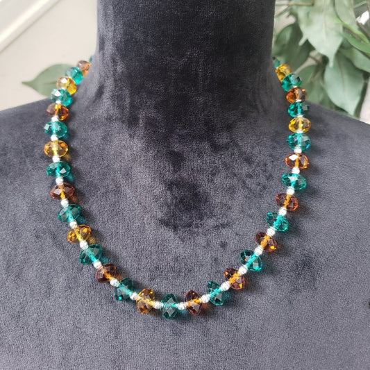 Womens Gorgeous Multicolor Crystal Beaded Collar Necklace with Lobster Clasp